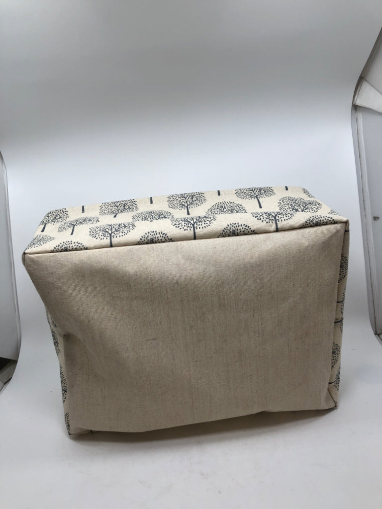 TREE PRINT FABRIC STORAGE BIN W/HANDLES.