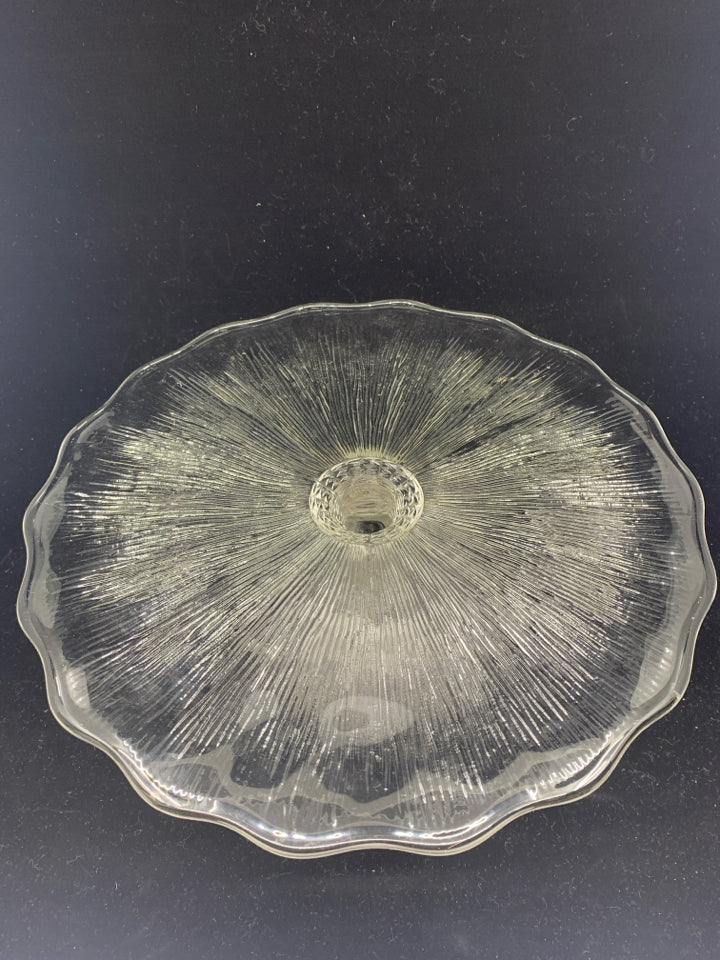 TEXTURED GLASS FOOTED CAKE STAND.