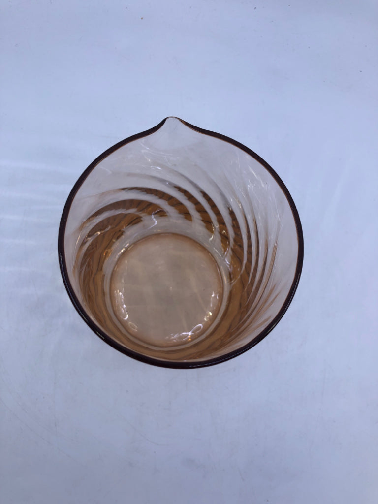 ORANGE TINT COCKTAIL PITCHER W/ NO HANDLE SWIRL RIBBED.