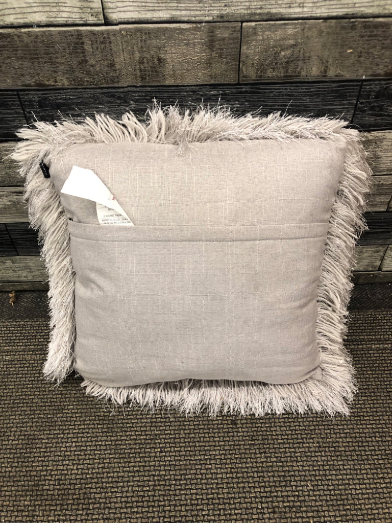 GREY SPARKLE FRINGE PILLOW.