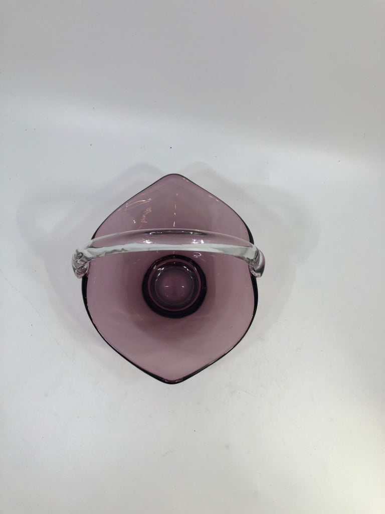 PURPLE BLOWN GLASS BASKET.