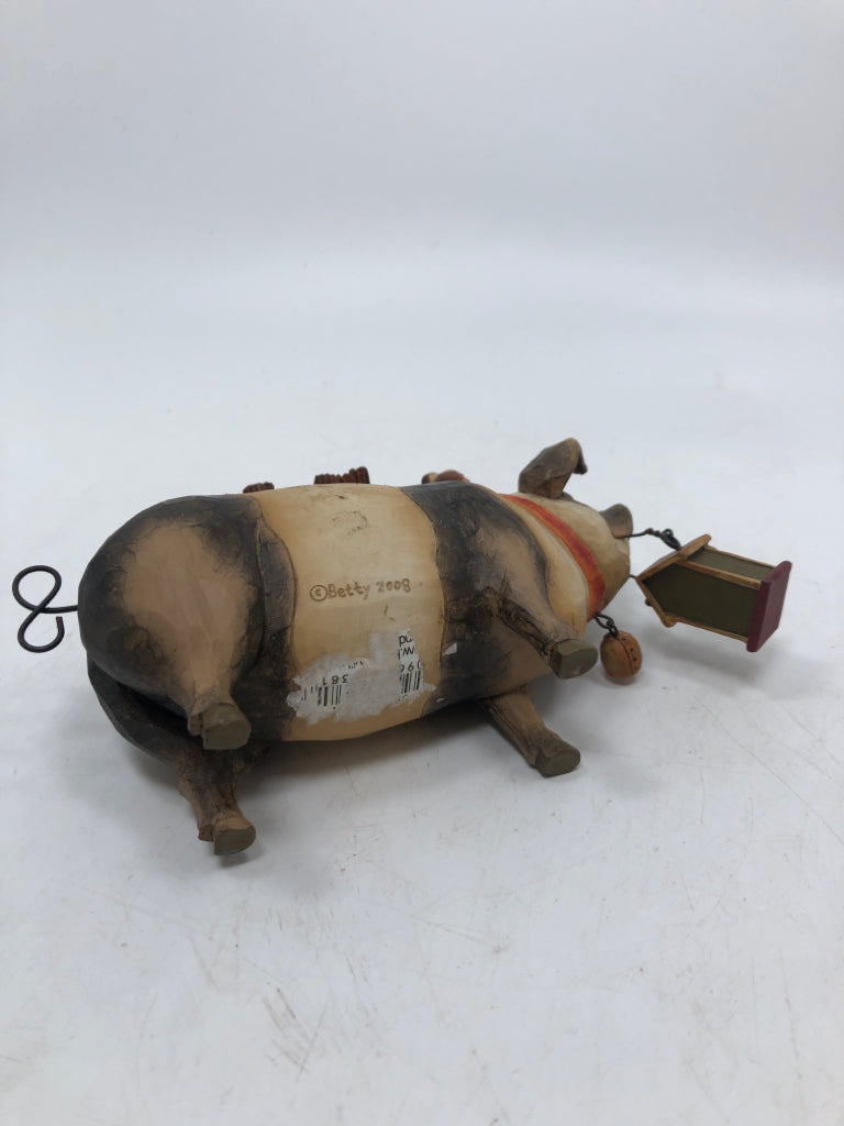 BIRDS ON PIG CARVED FIGURE.