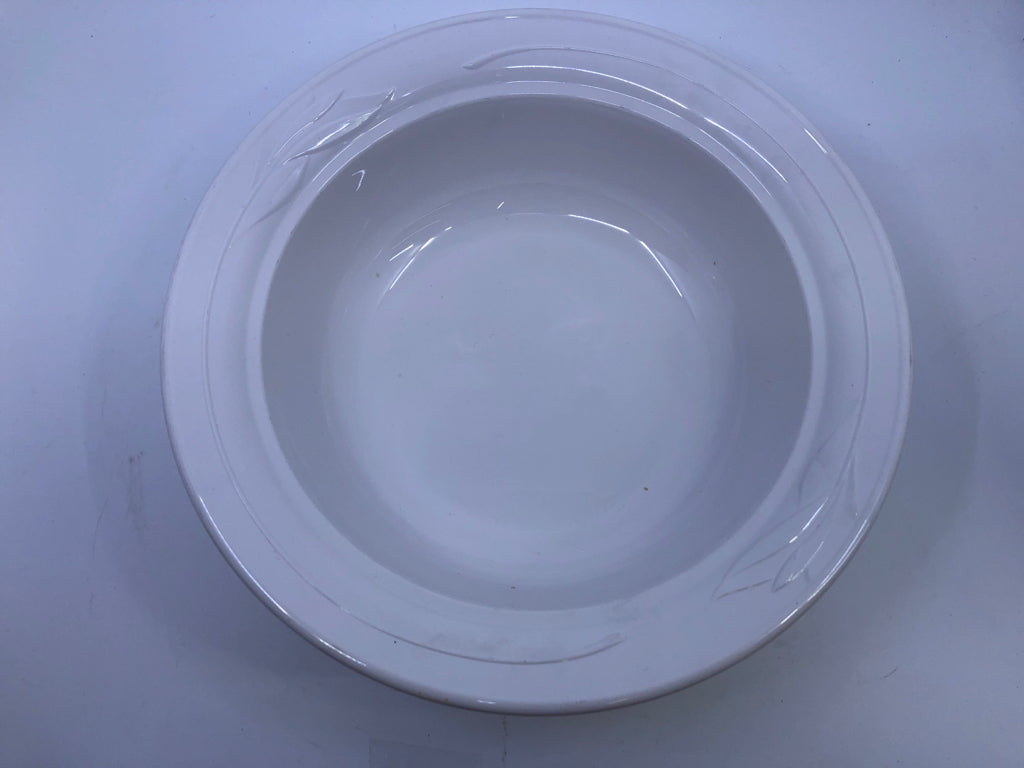WHITE W VINE EMBOSSED SERVING BOWL.