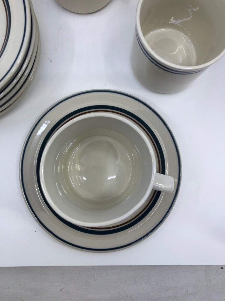 6 STONEWARE MUGS/SAUCERS.