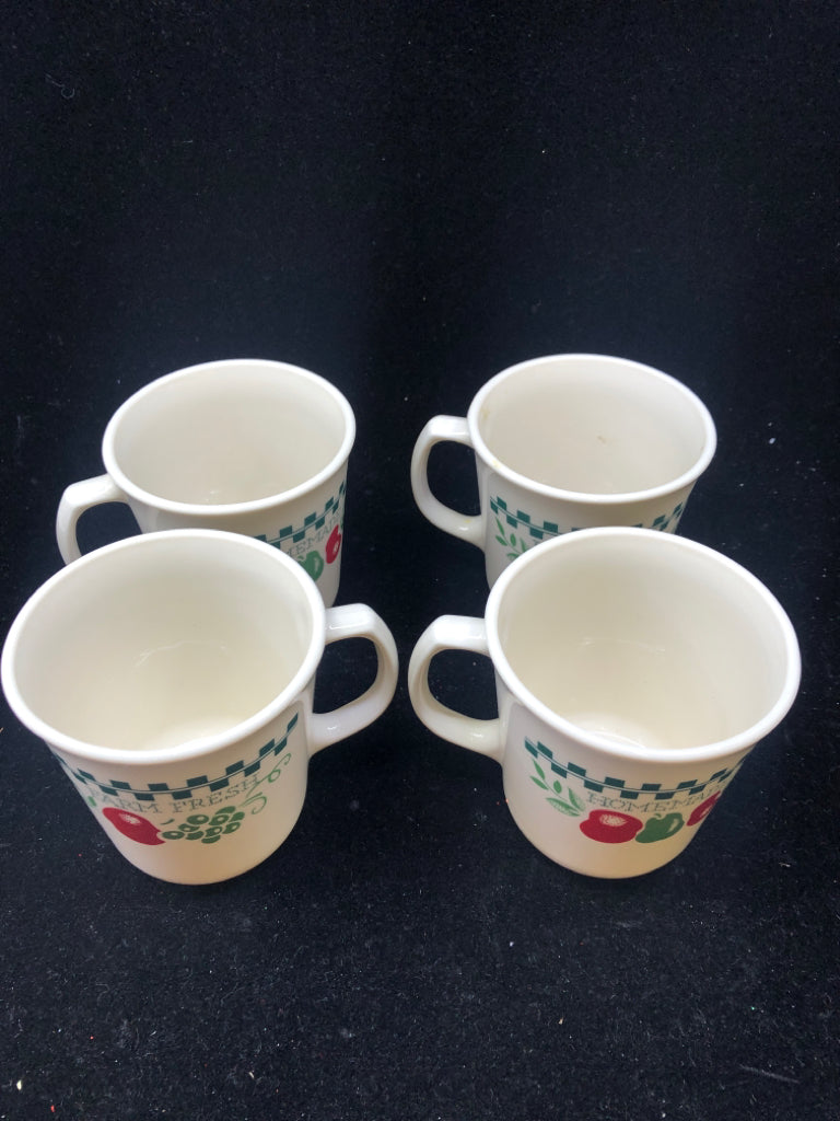 4 APPLE PATTERN CORELLE MUGS.
