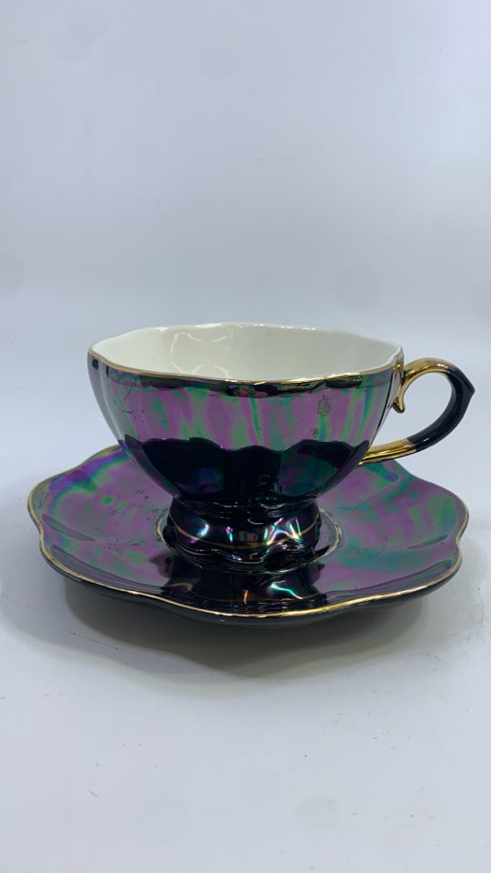 GOTHIC VICTORIAN BLACK CUP + SAUCER-GRACE TEAWARE.