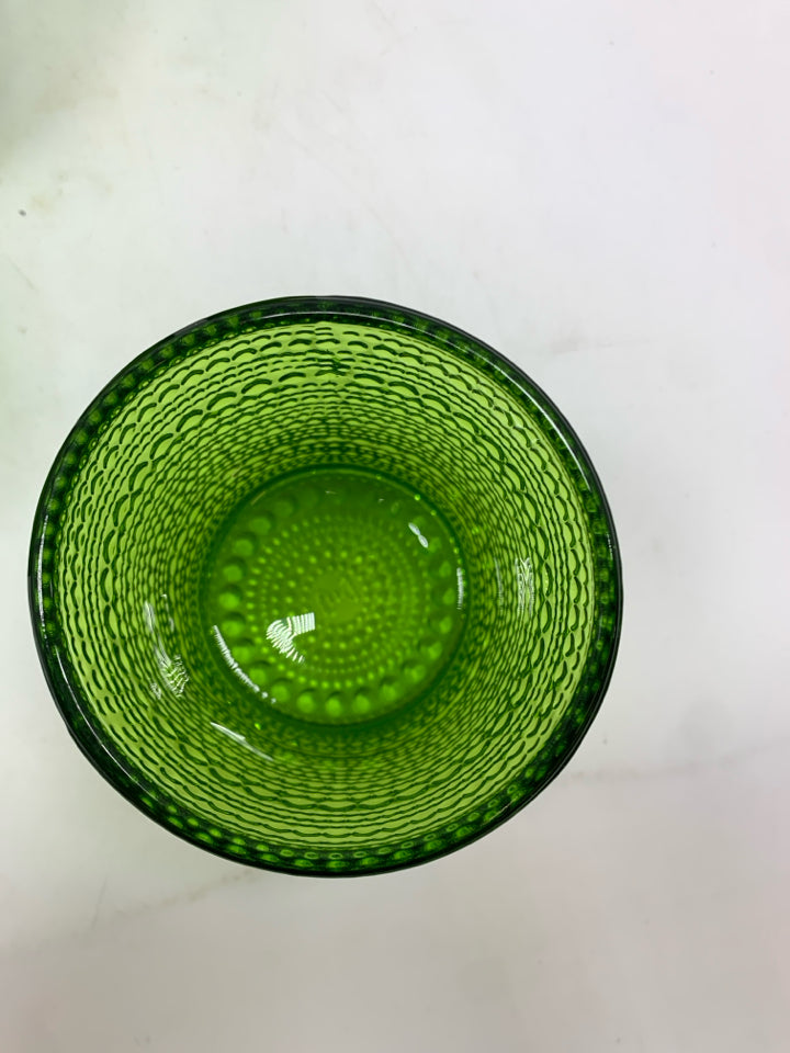 4 SHORT TEXTURED GREEN TUMBLERS.