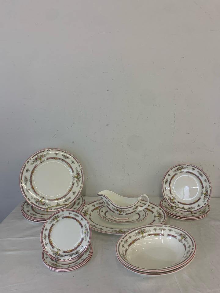 17PC SERV FOR 4 PINK FLORAL DISH SET- MONTDORE.