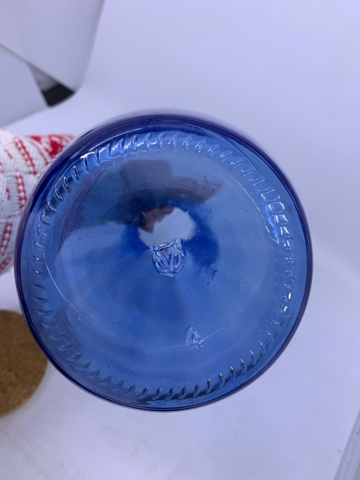 BLUE GLASS CANISTER W/ CORK LID.