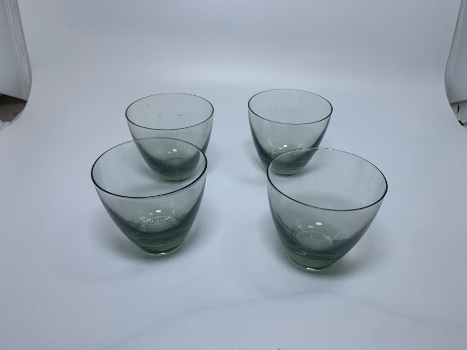 4 THIN SMOKEY HEAVY BOTTOM GLASSES.