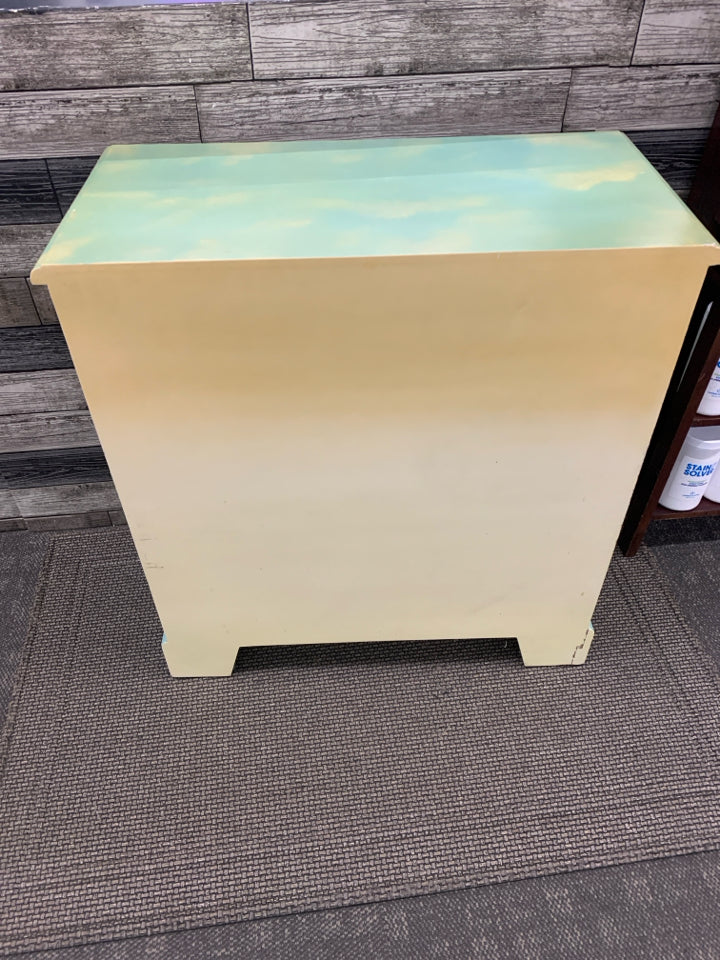 VTG CITY SCENE PAINTED 3 DRAWER DRESSER.