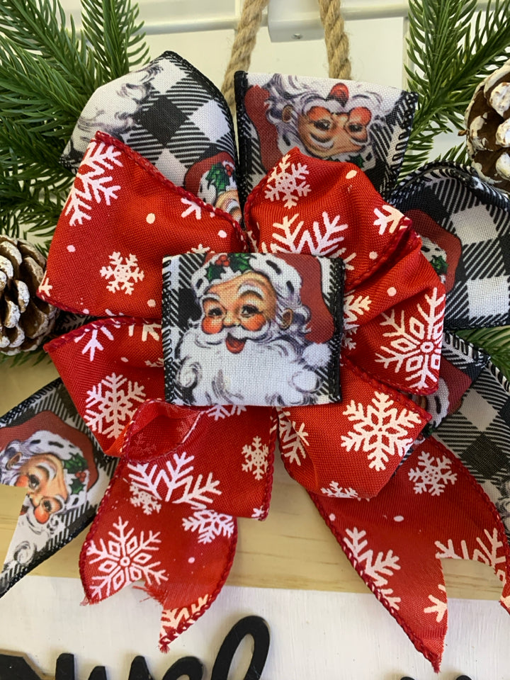 ROUND "WELCOME" HOLIDAY SANTA RIBBON SIGN.