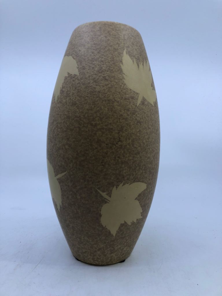 TALL BROWN VASE W LEAVES.
