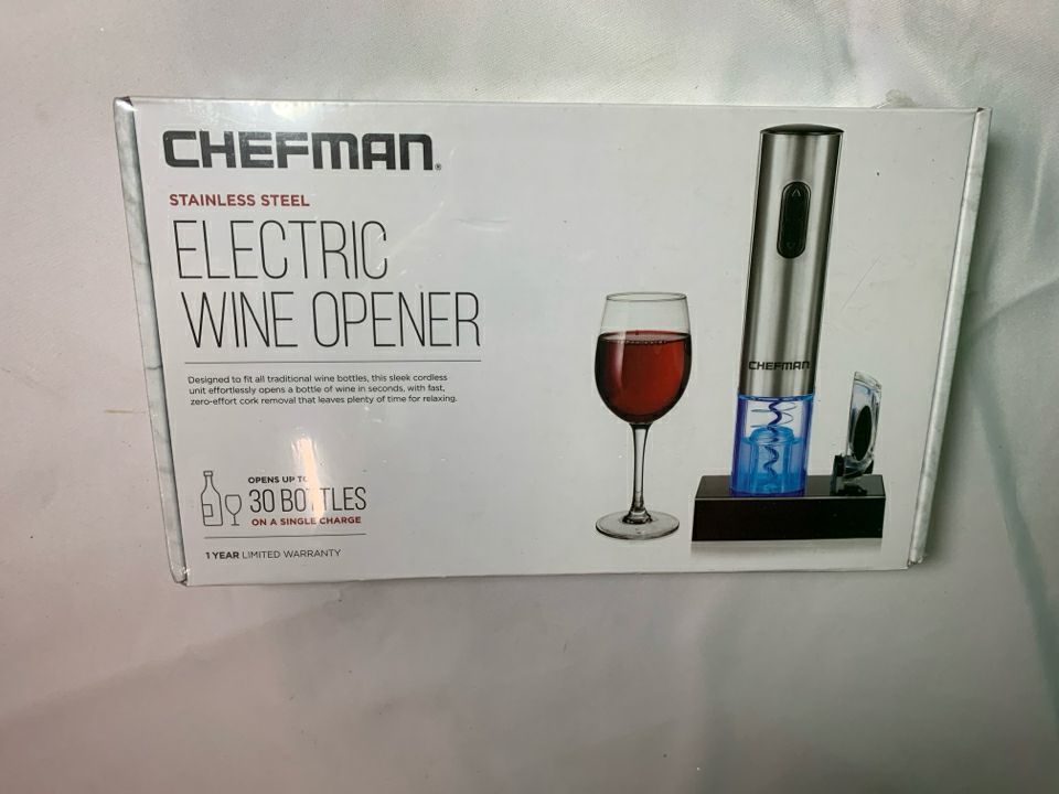 NIB STAINLESS STEEL ELECTRIC WINE OPENER-CHEFMAN