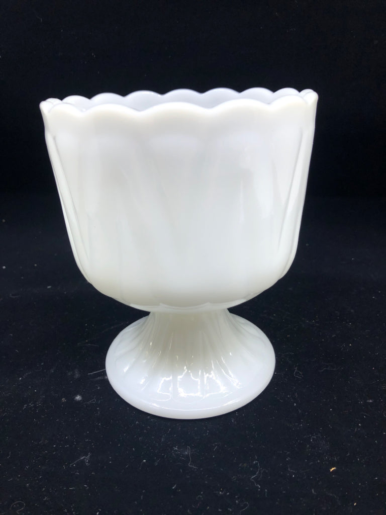 FOOTED MILK GLASS PLANTER.
