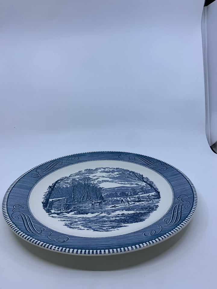 VTG BLUE HORSE SCENE SERVING PLATE.