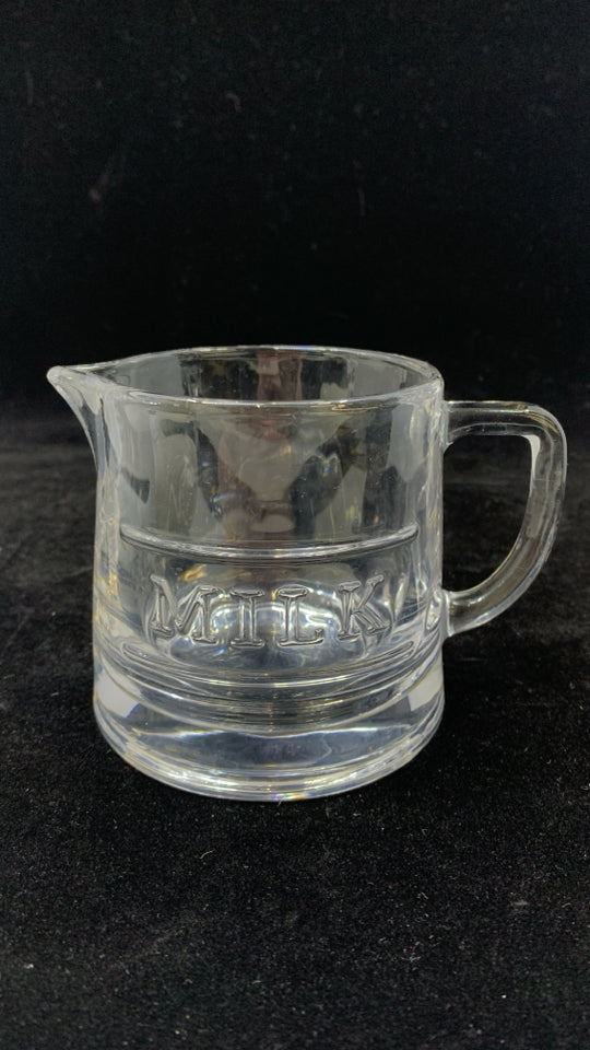 CLEAR GLASS MILK EMBOSSED CREAMER.