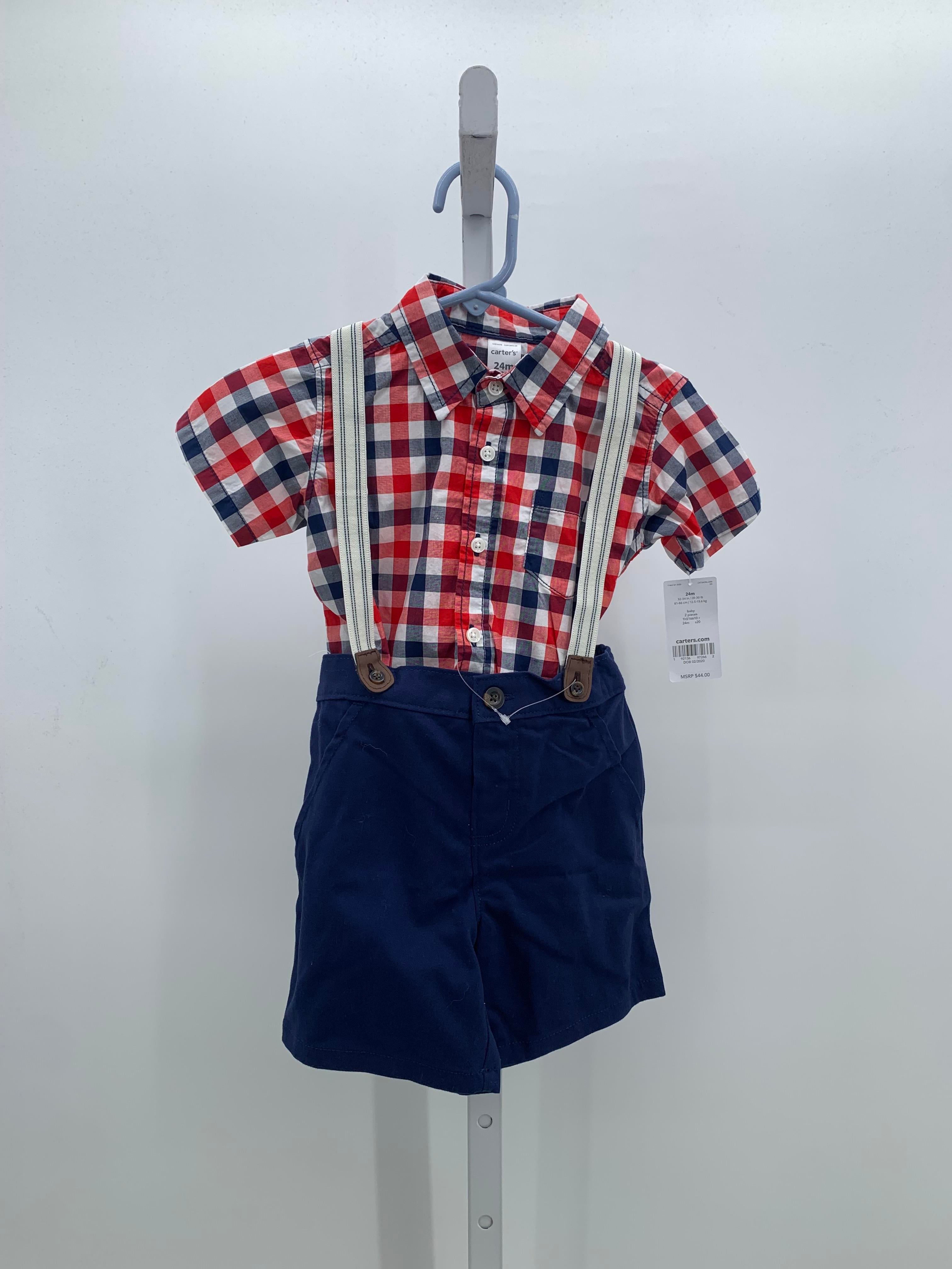 NEW RED WHITE PLAID SHIRT AND SHORTS SUSPENDERS