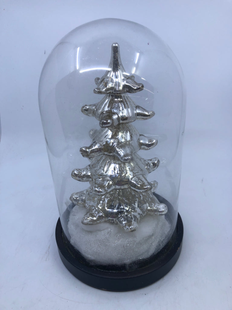 DECORATIVE SILVER CHRISTMAS TREE IN DOME.