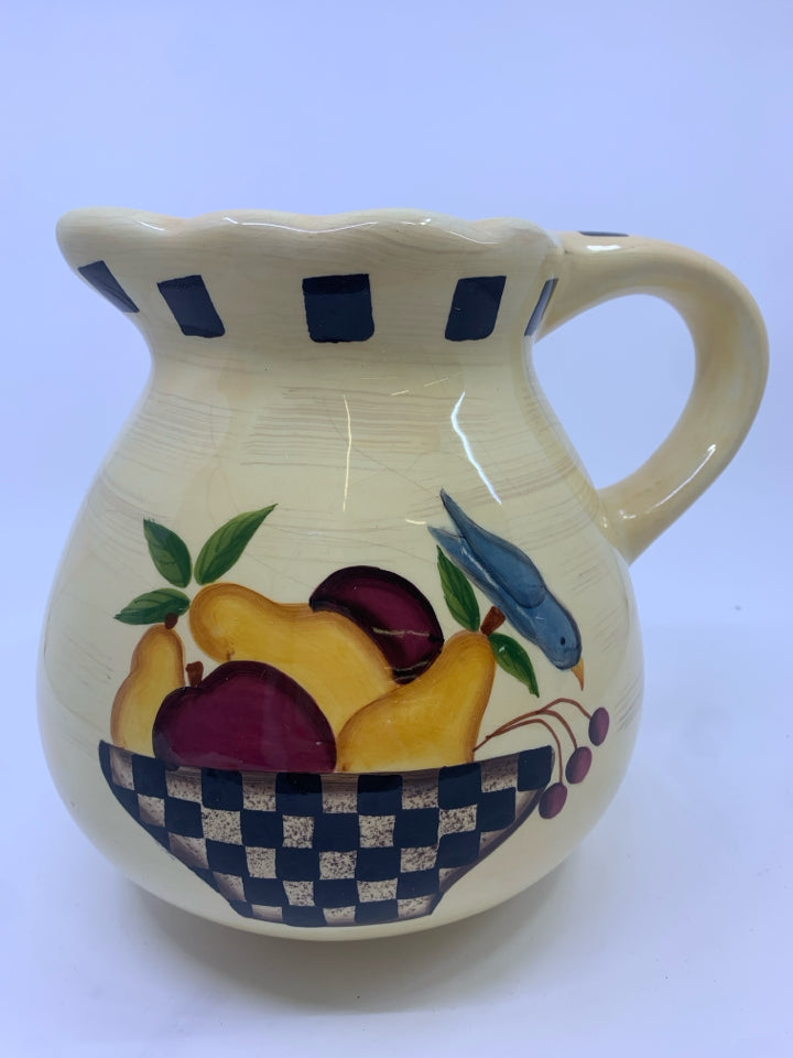 PITCHER YELLOW FRUIT BOWL BLUE BIRD.