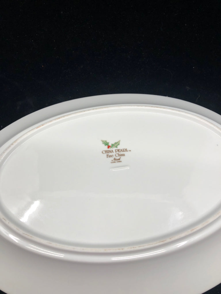 OVAL CHINA PEARL MISTLETOE SERVING PLATE.