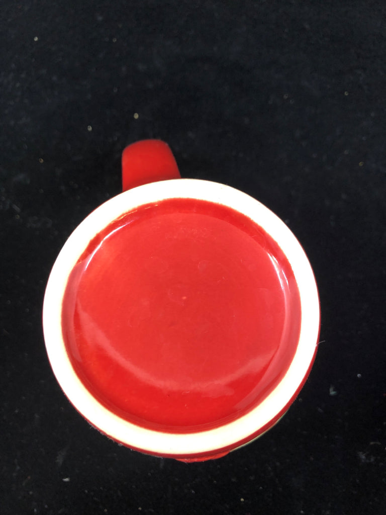 4 RED MUG W/ EMBOSSED HOLLY.