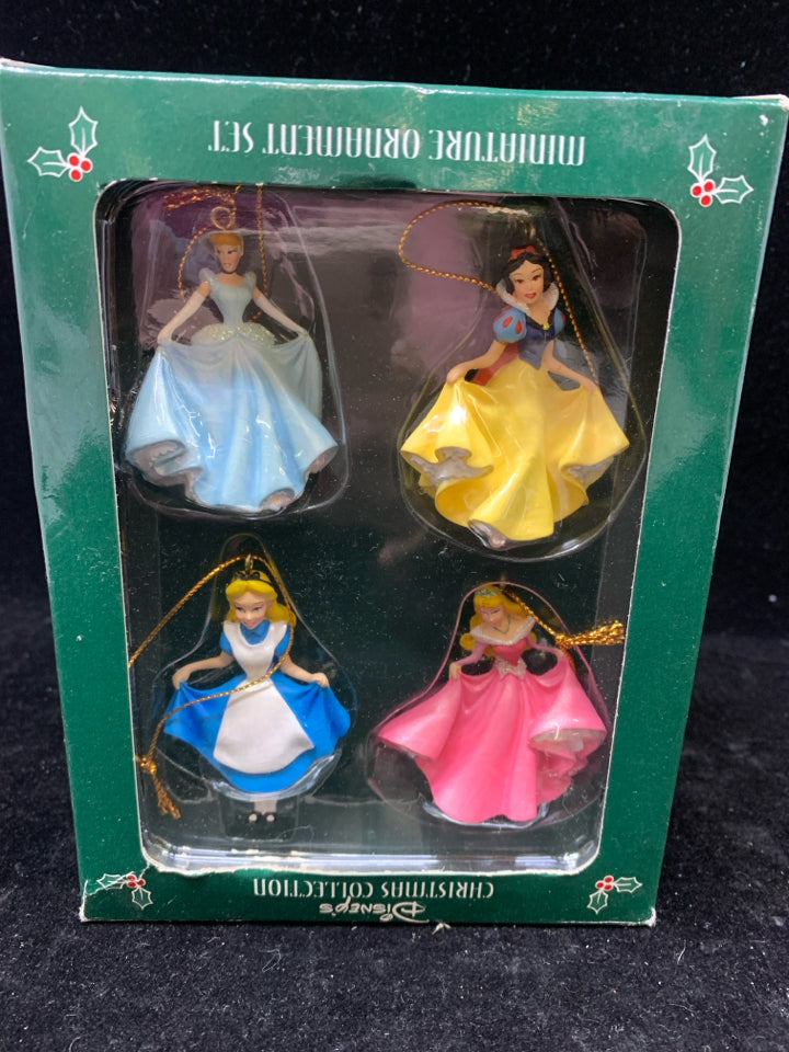 4 DISNEY MINI PRINCESS ORNAMENTS.