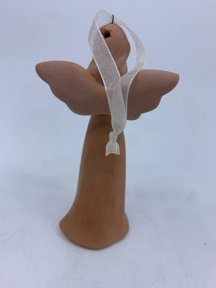 TERRA COTTA WHITE WASHED CARVED ANGEL.