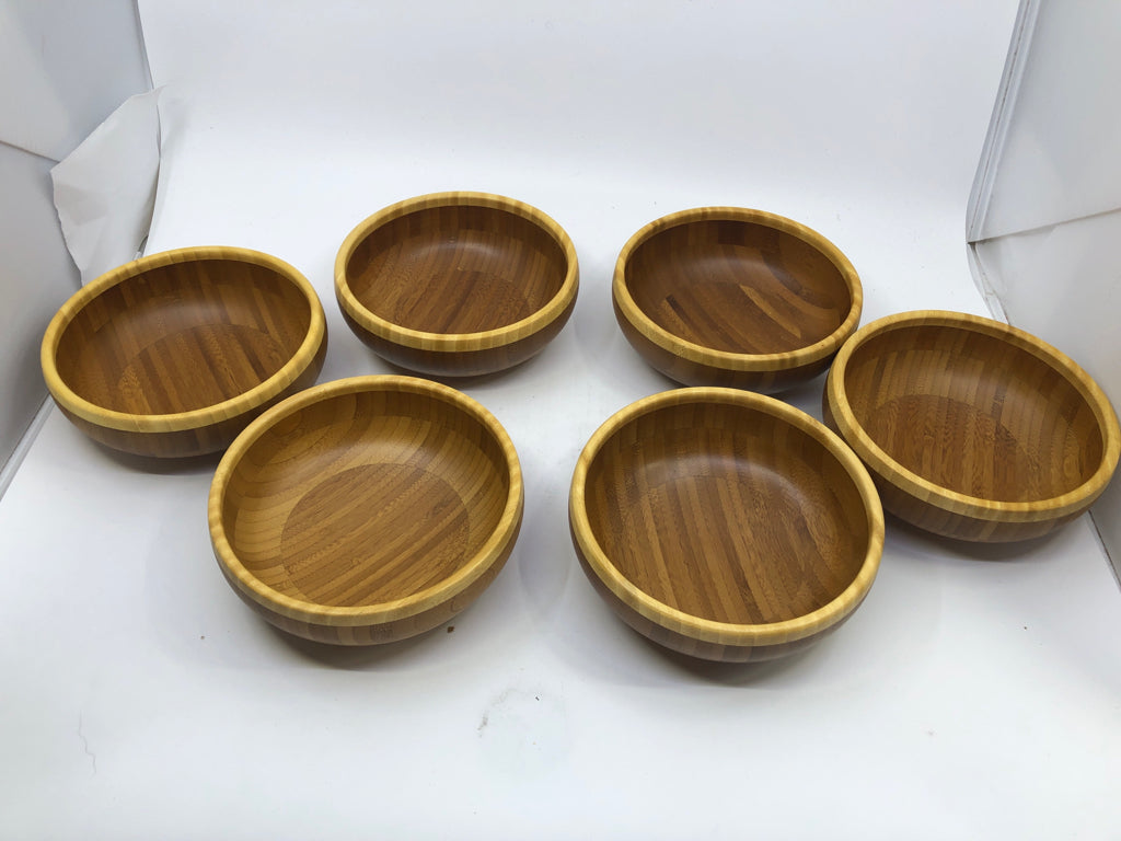 6 TWO TONED BAMBOO SALAD BOWLS.