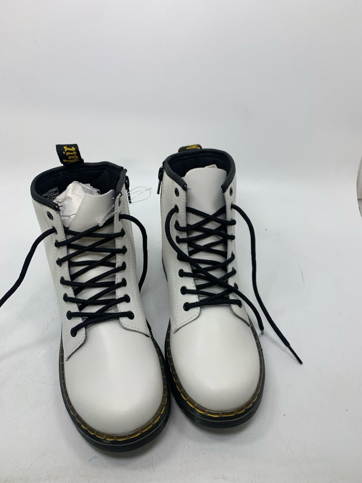 Dr Martens Zavala White Patent Leather Combat Lace Up Boots