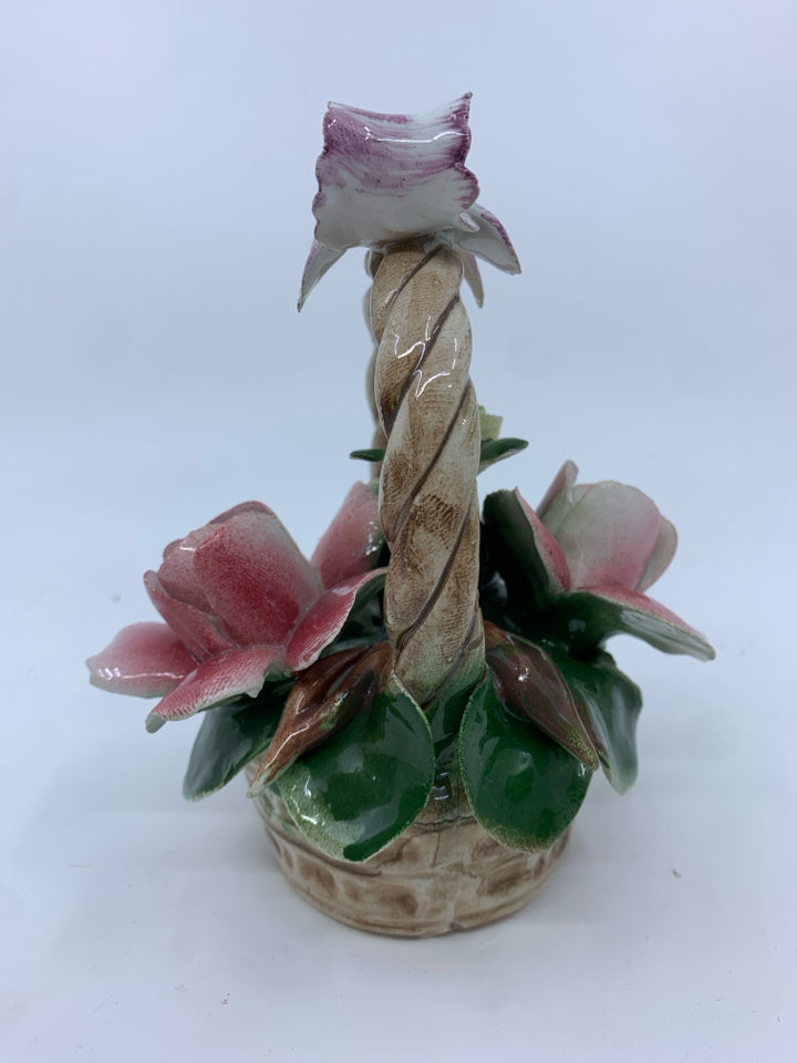 PINK GLASS ROSE IN BASKET.