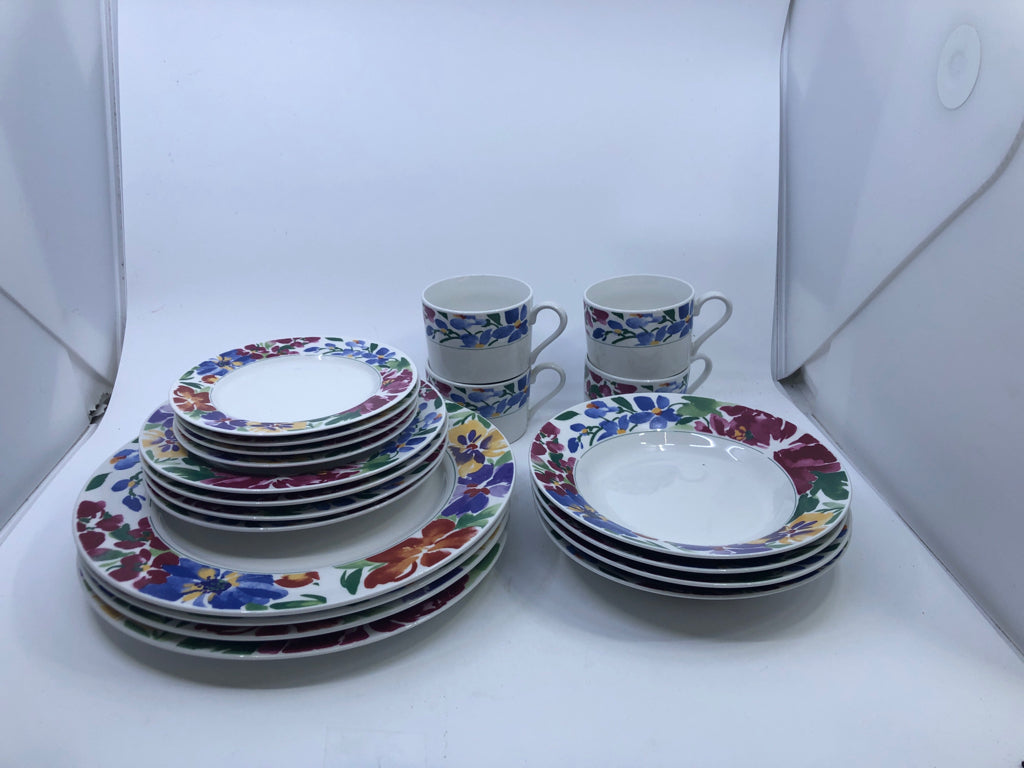 20 PC WHITE & FLORAL DISH SET.