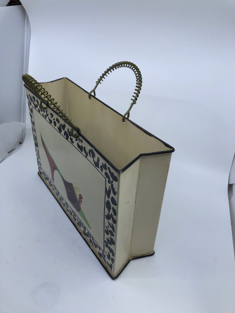 METAL BASKET W/ SHOE AND HANDLES.