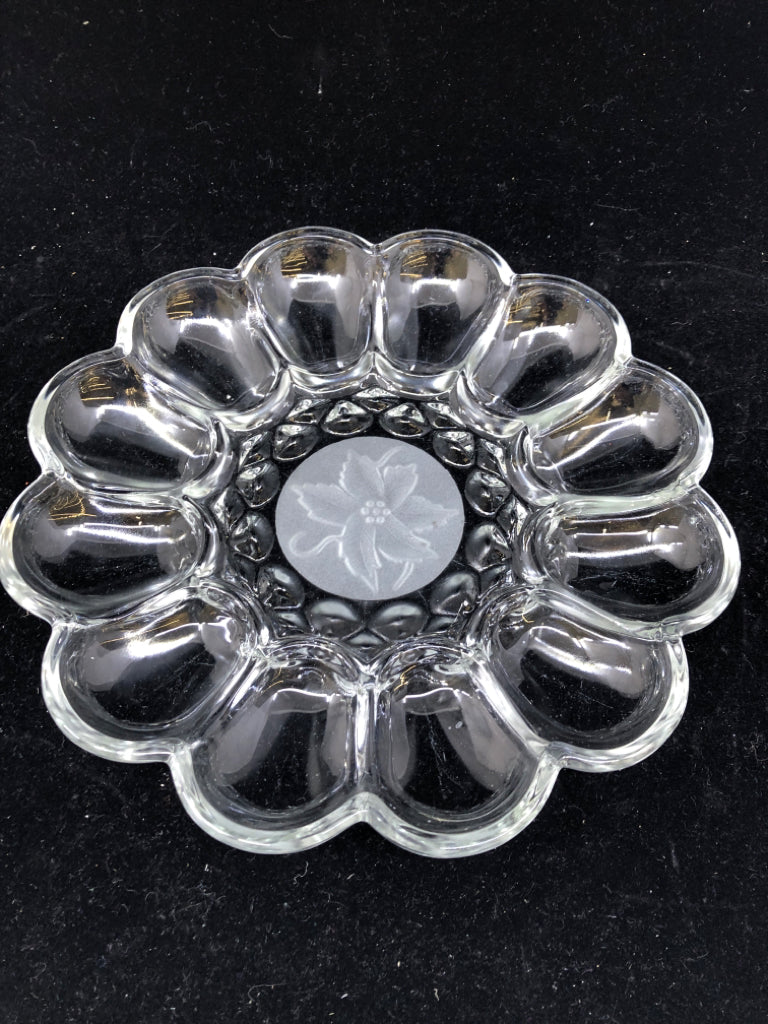 FANTASIA CLEAR GLASS DEVILED EGG FROSTED HOLLY.