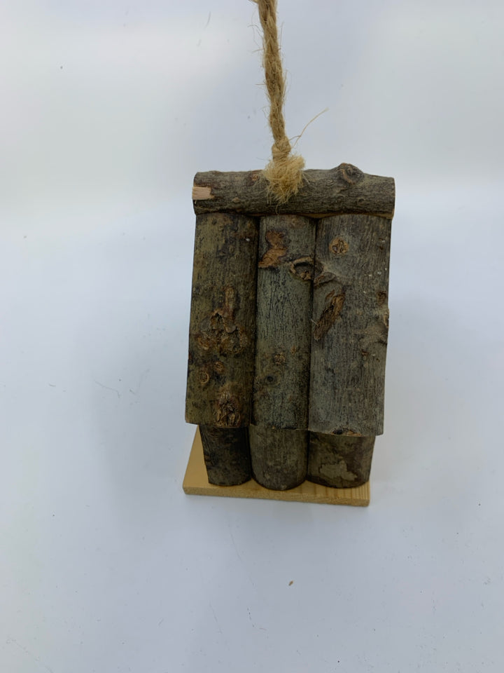 RED WOOD BARK SMALL BIRD HOUSE.