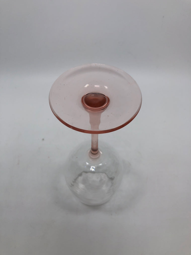 4 PRESSED GLASS PINK WINE GLASSES.