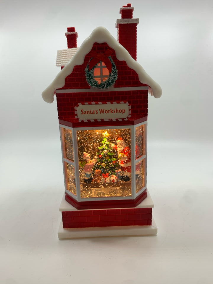 LIGHT UP/MUSICAL SANTAS WORKSHOP SNOW GLOBE.