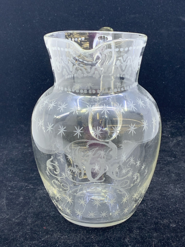 VTG ETCHED PITCHER W STAR PATTERN-1897.