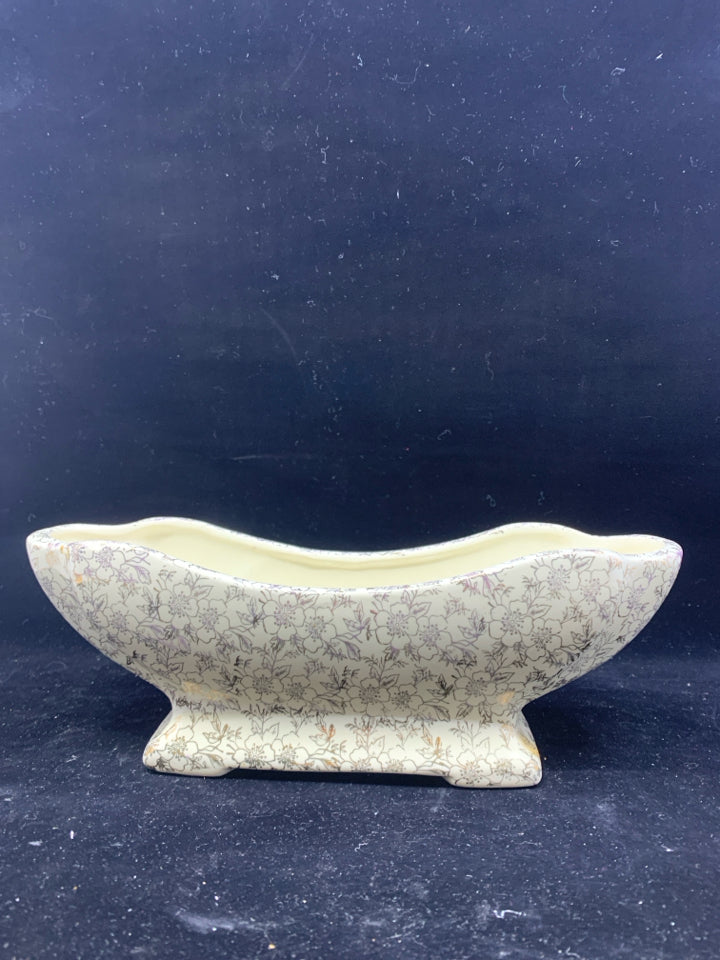 VTG OVAL CREAM W GOLD ACCENTS DISH- PIONEER POTTERY.