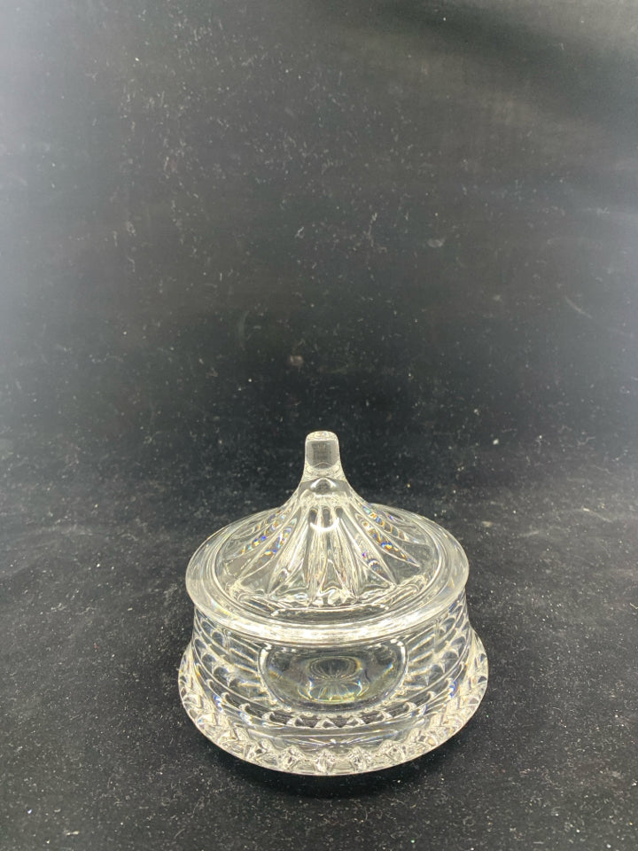 SMALL GLASS SUGAR BOWL W LID.