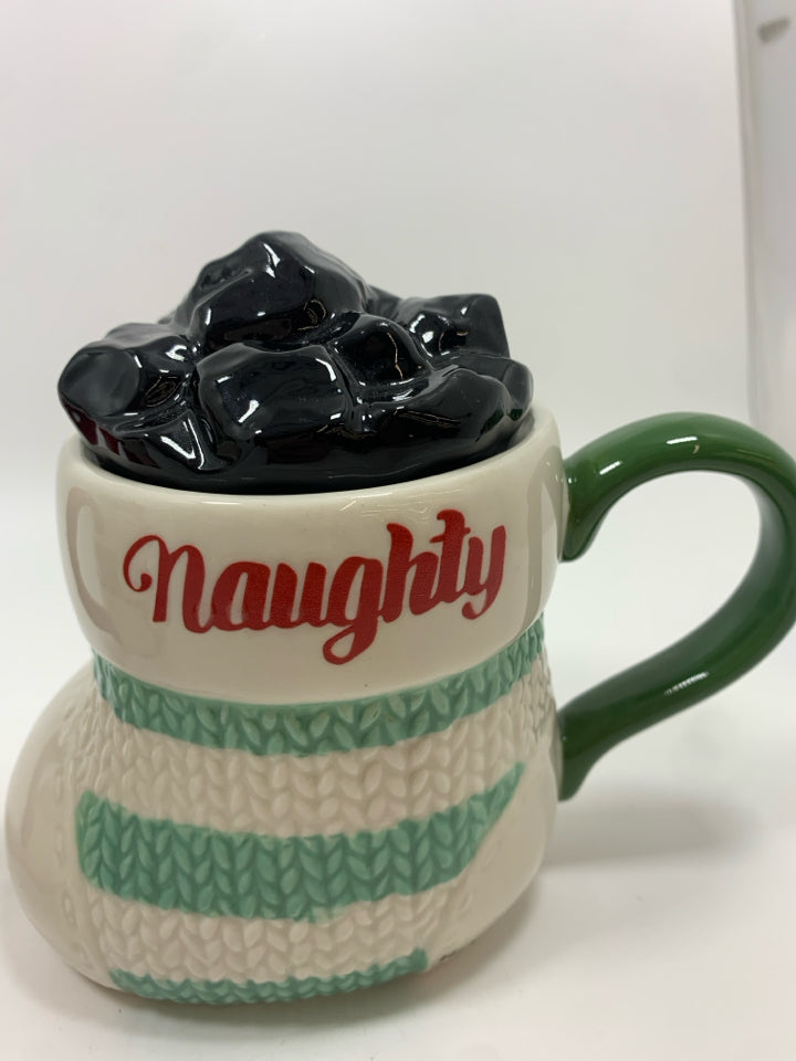 2 NICE/NAUGHTY MUGS W/LIDS.