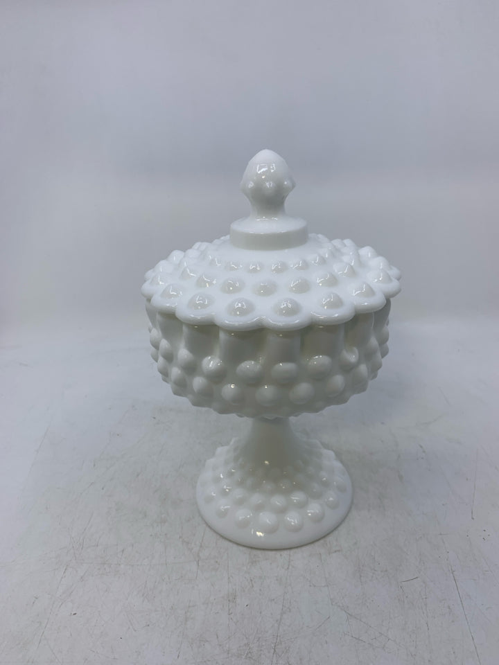 VTG FOOTED HOBNAIL COVERED CANDY DISH.