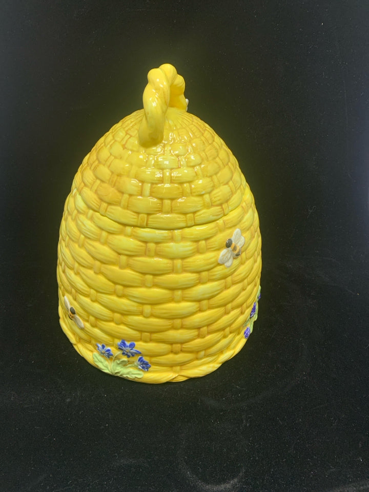 CERAMIC HONEYCOMB CANISTER W/EMBOSSED BEES.