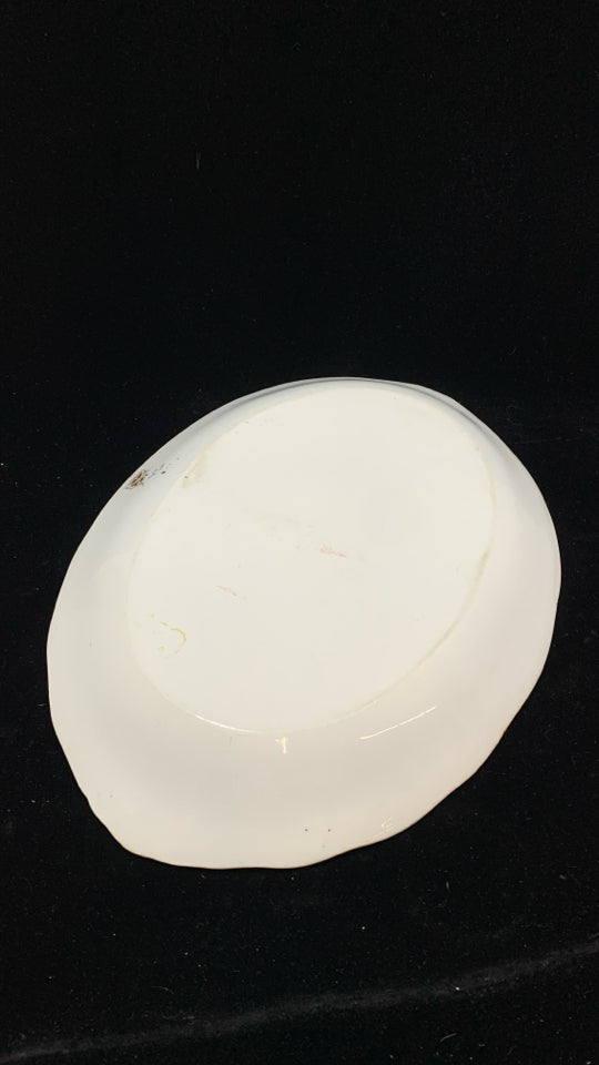 VTG OVAL CERAMIC PLATTER W/BROWN PAINTED FLORALS.