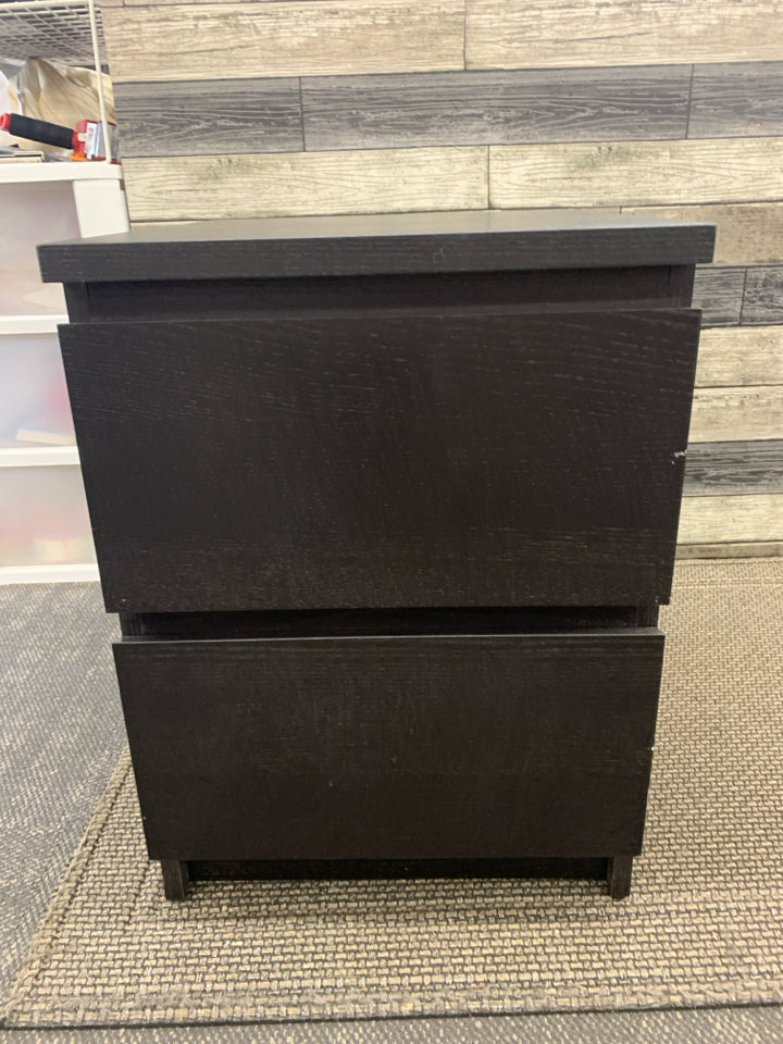 BLACK 2 DRAWER NIGHTSTAND.