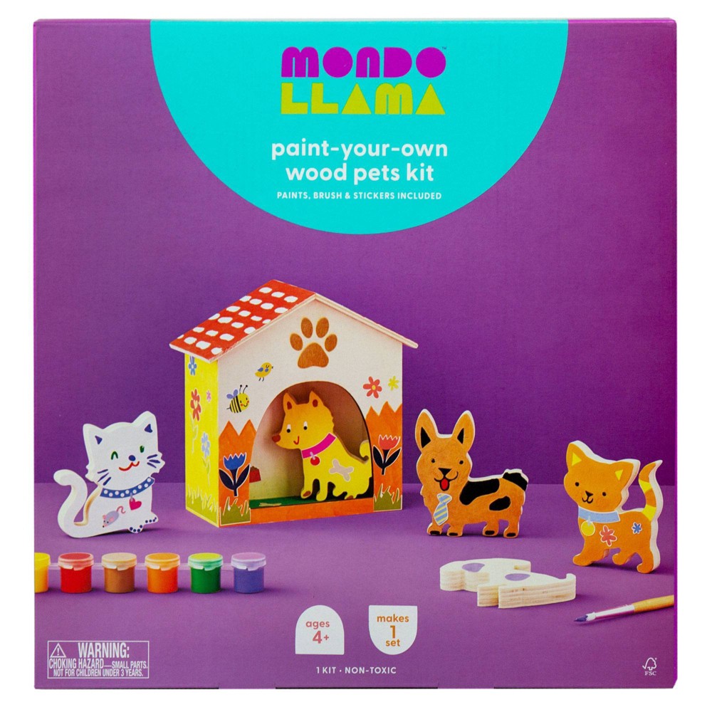 Paint-Your-Own Wood Pets Kit - Mondo Llama™: Safe Acrylic Paint, DIY Art Kit, In