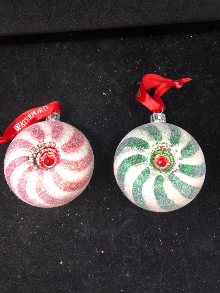 2 WATERFORD PEPPERMINT CIRCLE CANDIES RED/GREEN.