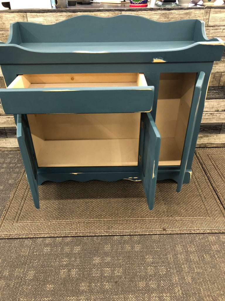 TEAL DISTRESSED 3 CABINET DRY SINK.