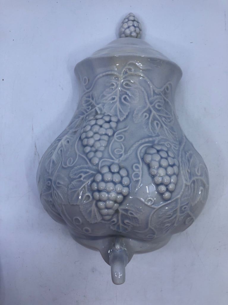 2 PIECE GRAPE EMBOSSED CERAMIC WALL FOUNTAIN.
