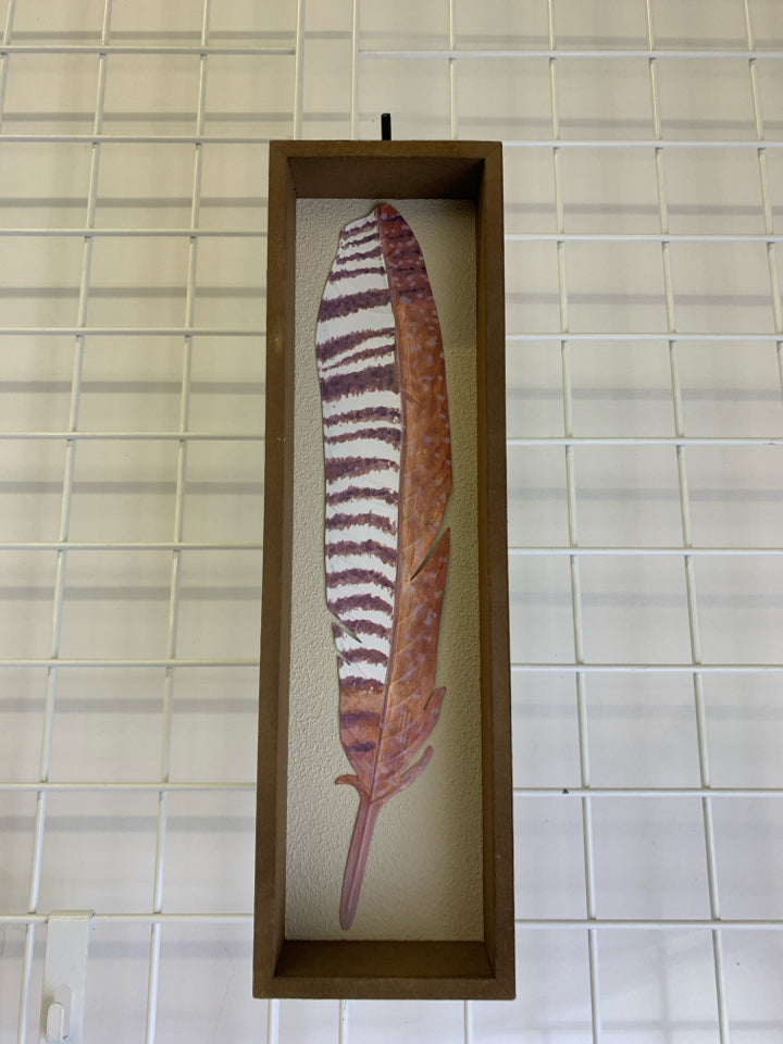 FEATHER IN WOOD FRAME WALL ART.